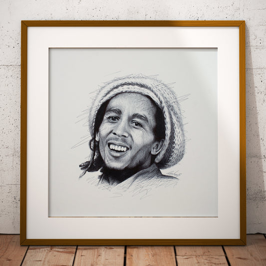 Framed art print of Bob Marley by Graham Bradshaw.
