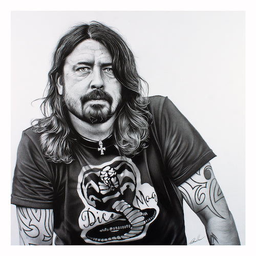 Art print of Dave Grohl of the Foo Fighters by Graham Bradshaw showing a border.