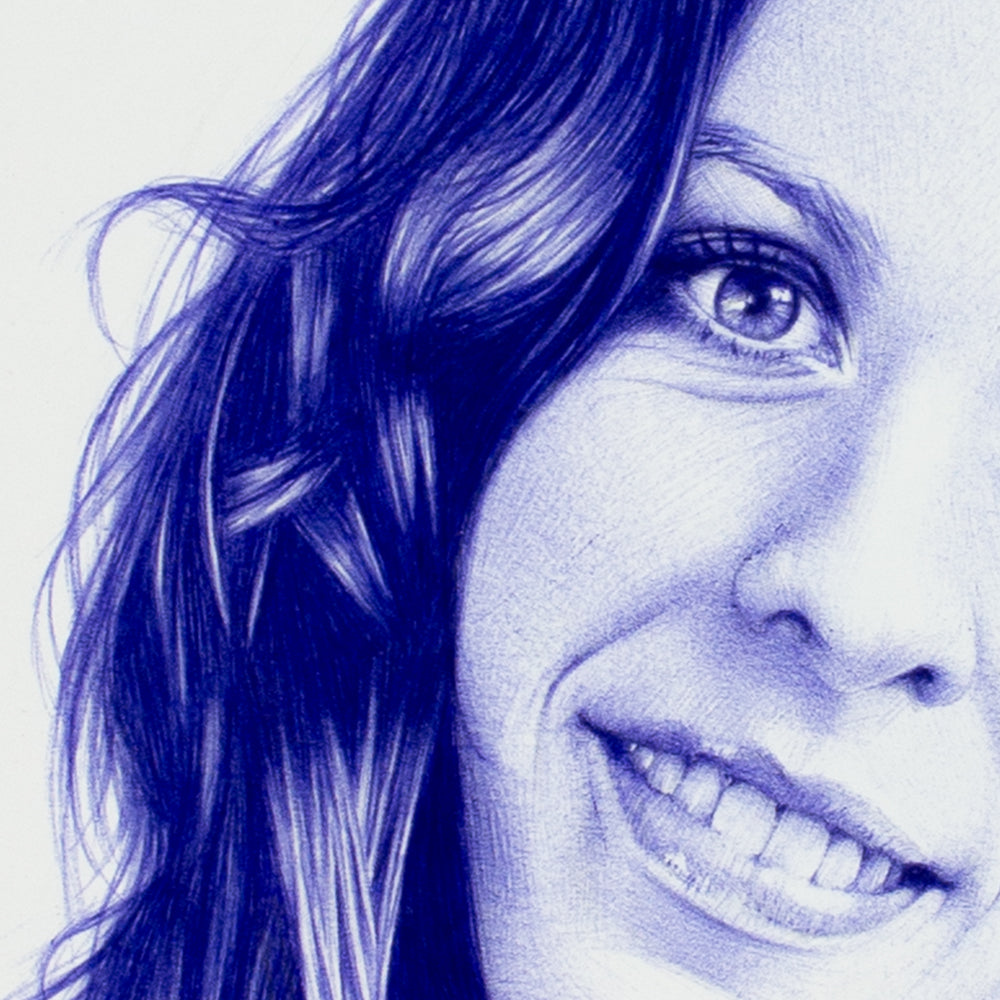 Detail shot, art print of Alanis Morissette by Graham Bradshaw.