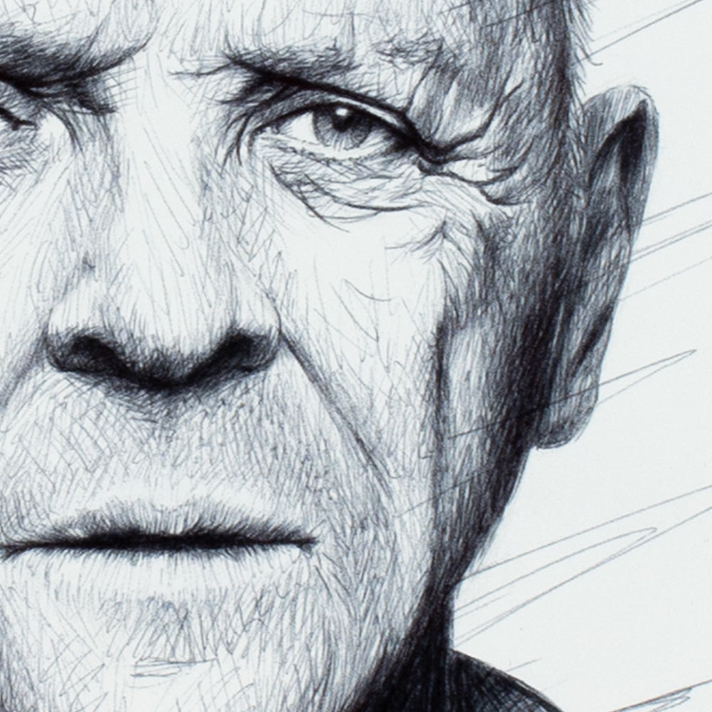 Detail shot, art print of Anthony Hopkins by Graham Bradshaw.