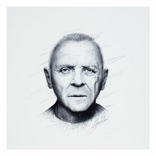 Art print of Anthony Hopkins by Graham Bradshaw showing a border.