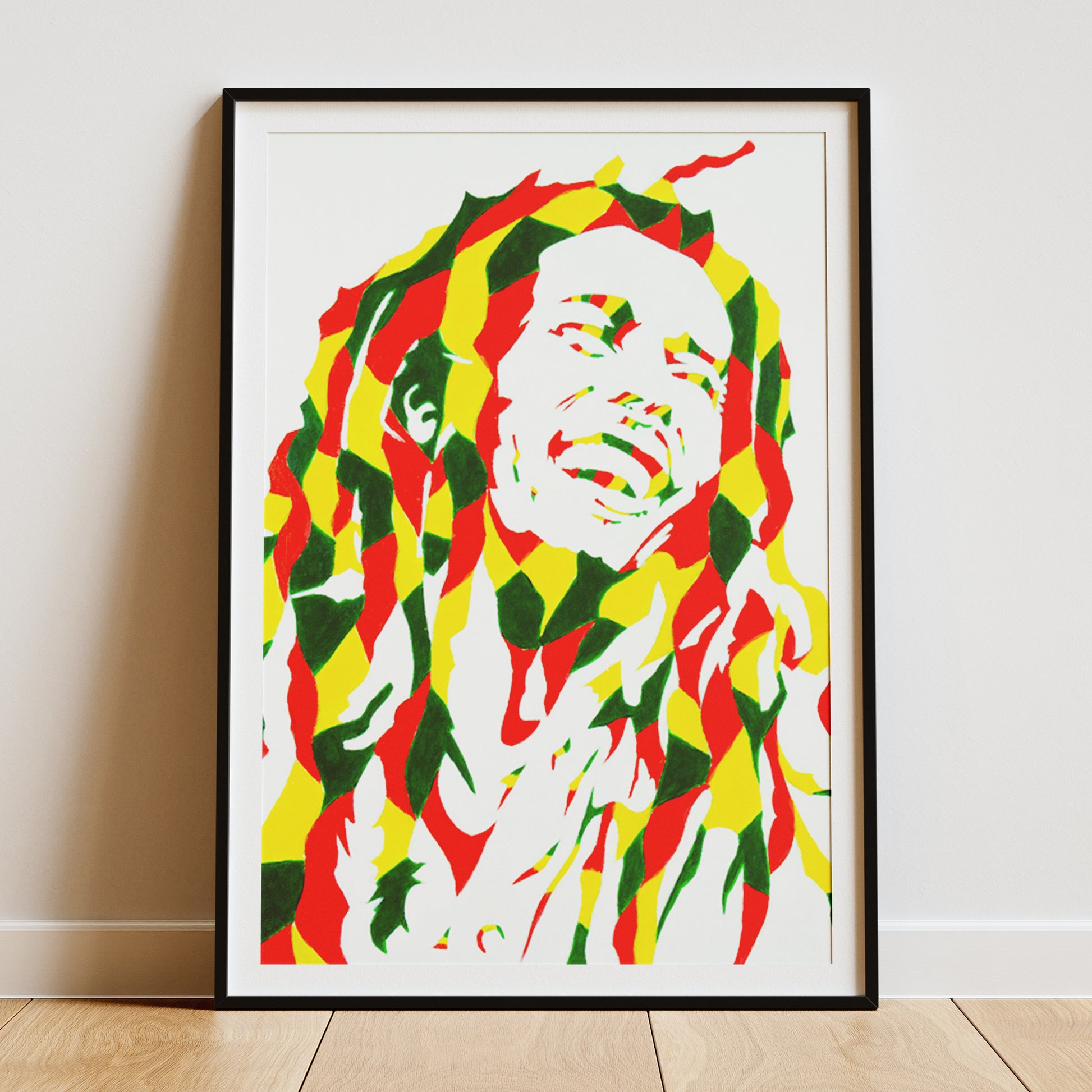 Framed art print of Abstract portrait of Bob Marley by Graham Bradshaw.