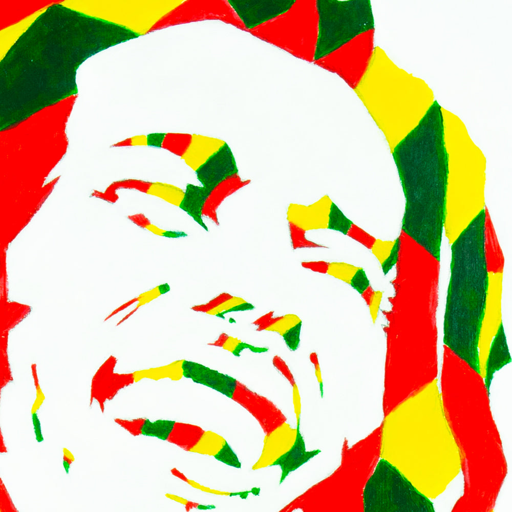 Detail shot, art print of Abstract portrait of Bob Marley by Graham Bradshaw.