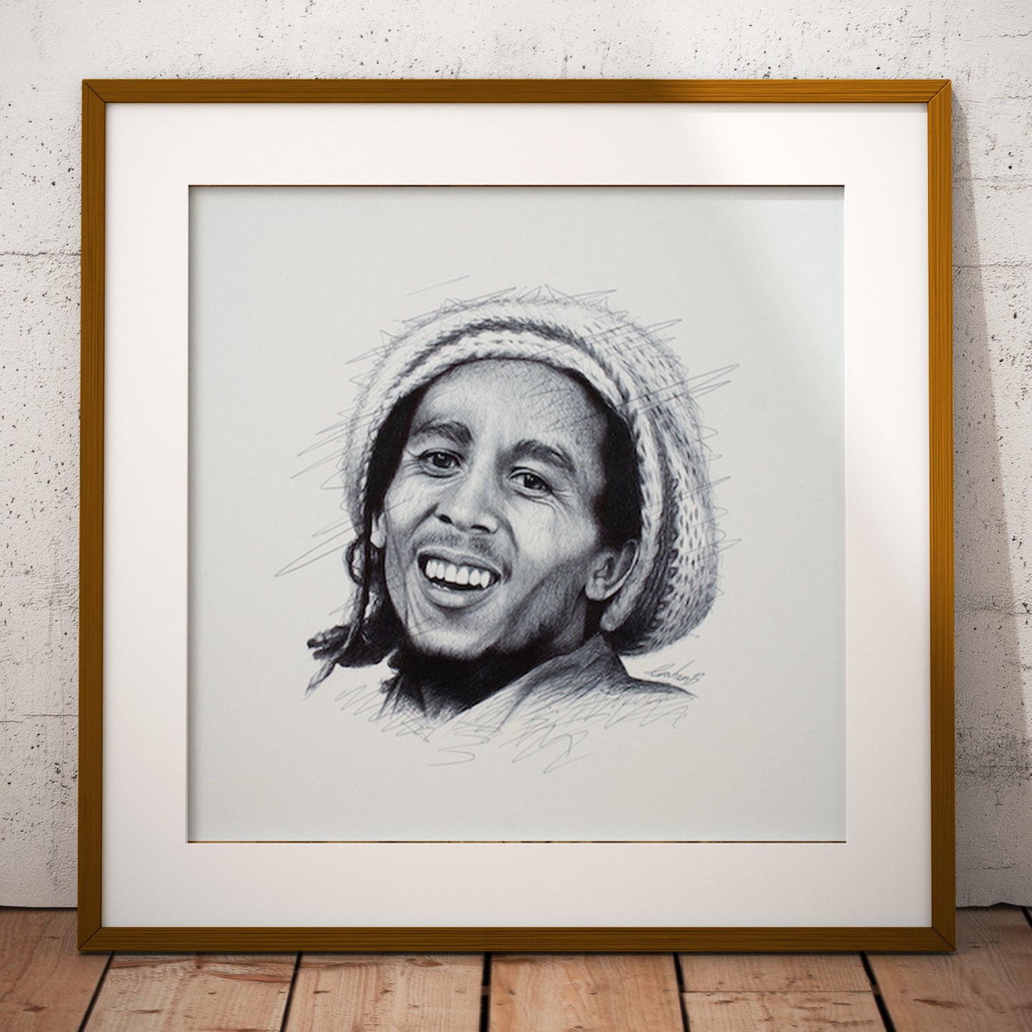 Framed art print of Bob Marley by Graham Bradshaw.