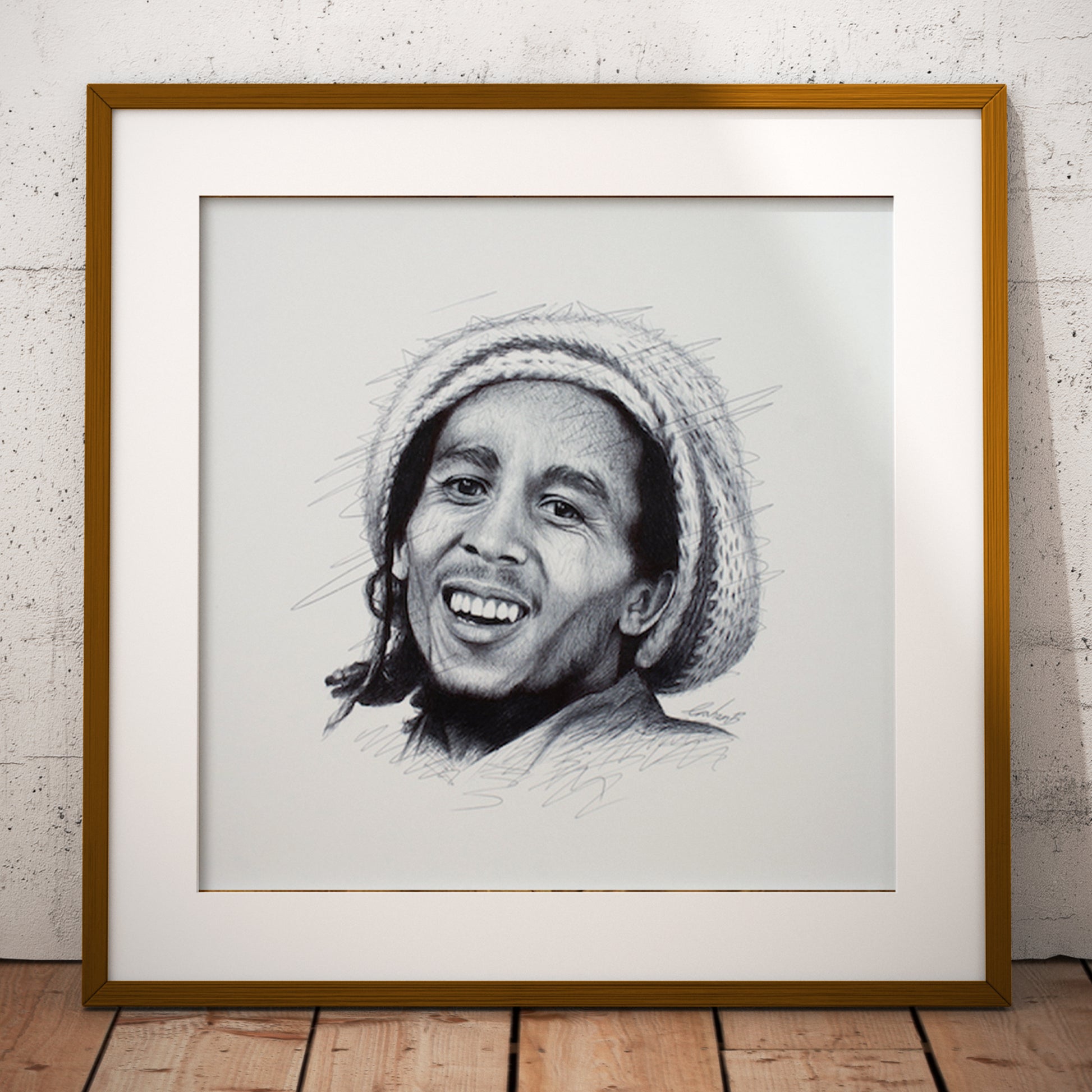 Framed art print of Bob Marley by Graham Bradshaw.