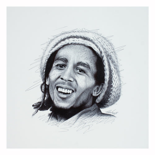 Art print of Bob Marley by Graham Bradshaw showing a border. 