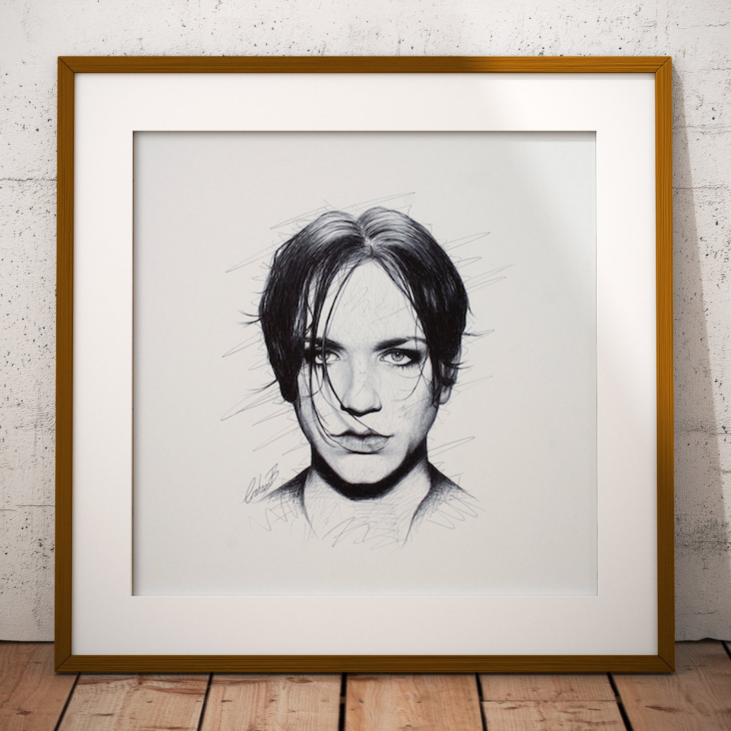 Framed art print of Brian Molko of Placebo by Graham Bradshaw.