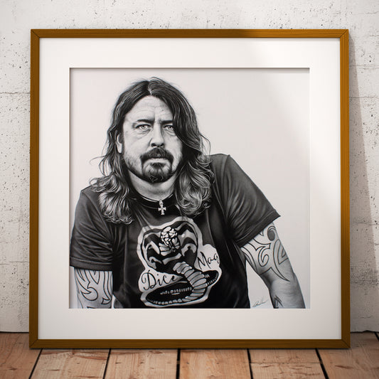 Framed art print of Dave Grohl of the Foo Fighters by Graham Bradshaw.