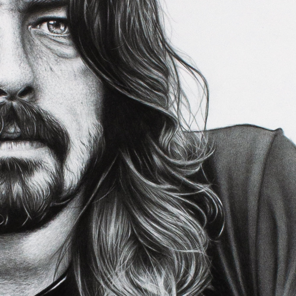 Detail shot, art print of Dave Grohl of the Foo Fighters by Graham Bradshaw.