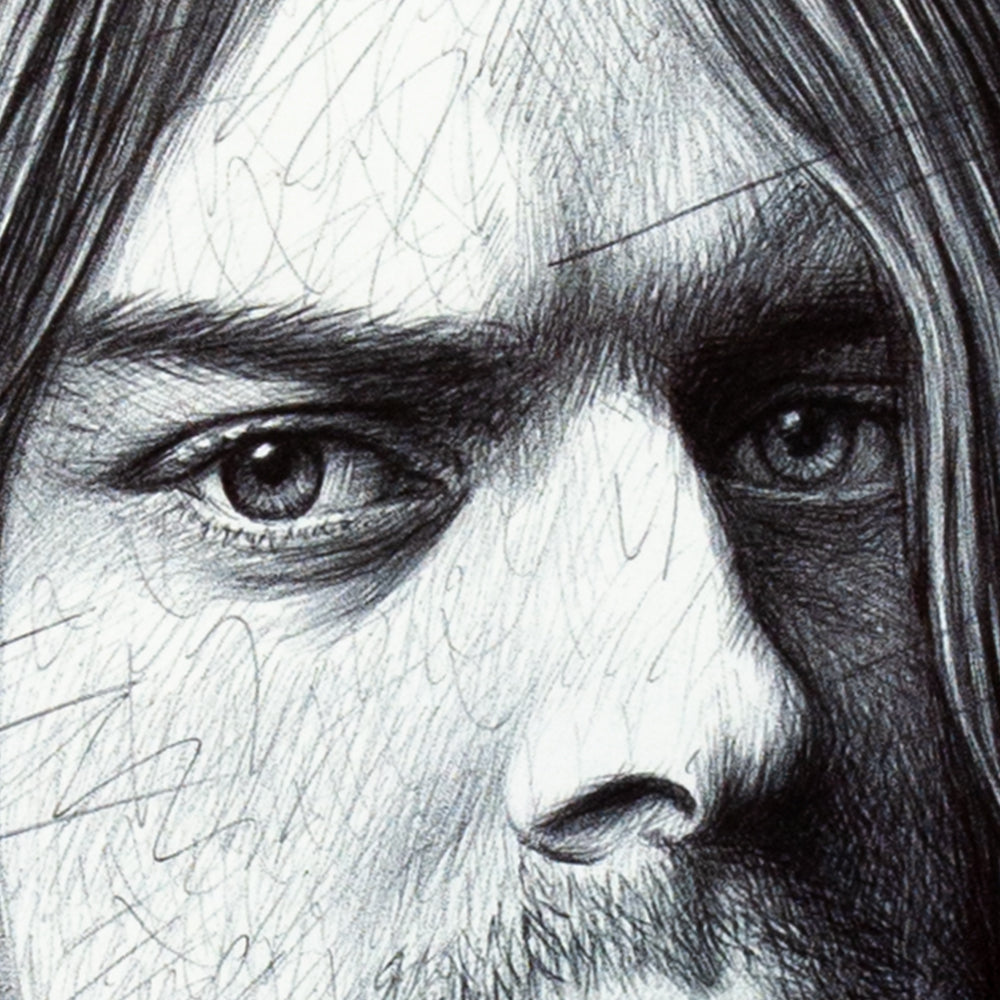 Detail shot, art print of Kurt Cobain by Graham Bradshaw.