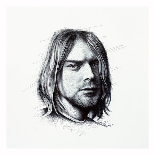 Art print of Kurt Cobain by Graham Bradshaw showing a border. 